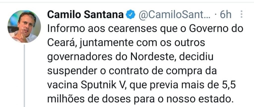 Consórcio Nordeste cancela compra da vacina Sputnik V