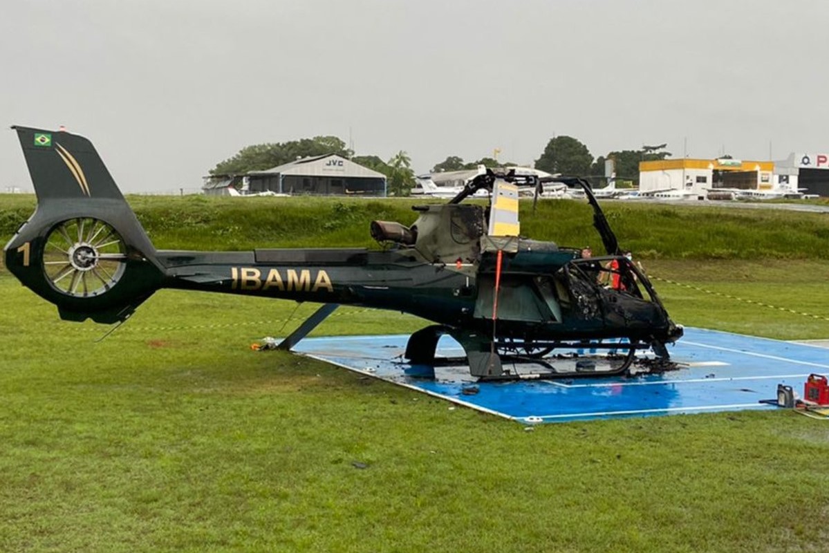 Prejuízo: Helicóptero do Ibama é destruído após ataque incendiário em aeroclube de Manaus