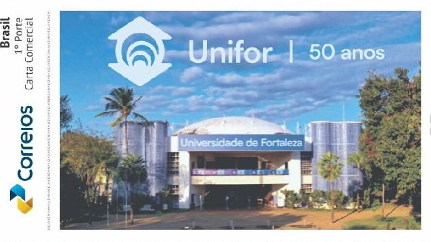 Selo e carimbo dos Correios celebram os 50 anos da Universidade de Fortaleza