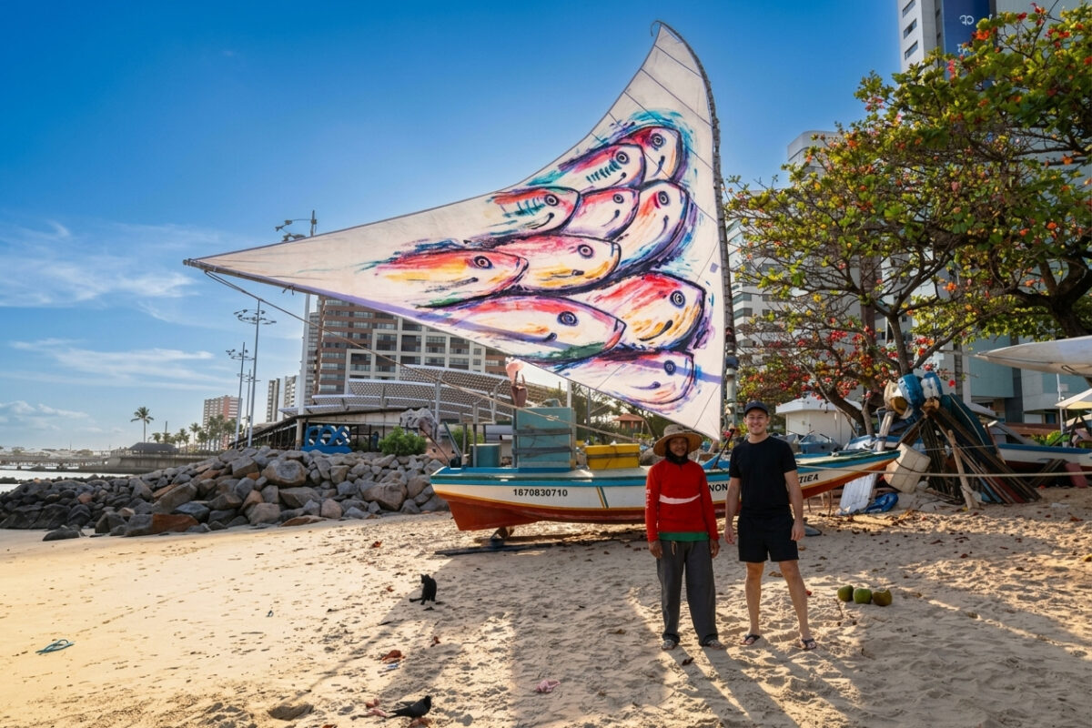 Jangada Suzi ganha vela artística pintada por Tito Flávio